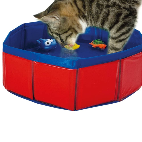Katzen Spielpool mit Spielzeug rot/blau Ø 30 x 11 cm